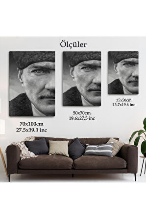 Mustafa Kemal Atatürk Siyah Beyaz Yüksek Kaliteli Kanvas Canvas Tablo