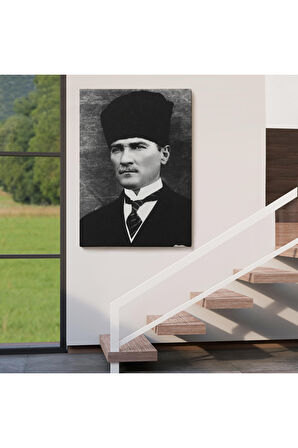 Atatürk Portre Tablosu Mustafa Kemal Atatürk Dikdörtgen Dekoratif Kanvas TabloCJ