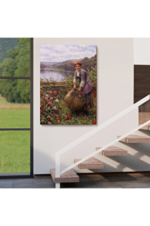 Çim Biçen Bahçıvan Kadın Dekoratif Duvar Yüksek Kaliteli Kanvas Canvas Tablo
