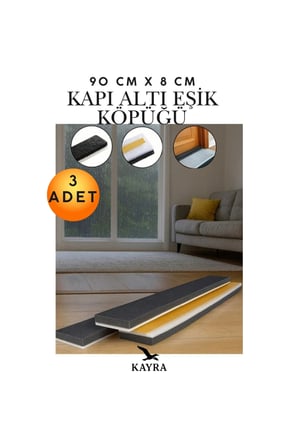 3 Adet Yapışkanlı Kapı Altı Eşik Süngeri 90 cm İnce Köpük Soğuk Hava ve Rüzgar İzolasyon Bandı, Ses, Toz, Haşere ve Böcek Engelleyici Pratik Kapı Fitili, Isı Tasarrufu Sağlayan Yalıtım Çözümü,