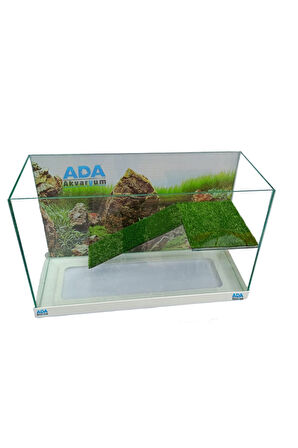 Ada Akvaryum Su Kaplumbağası Akvaryumu Bahçeli Rampalı Dinlenme  50x30x25 Cm  Arka Plan Hediyeli