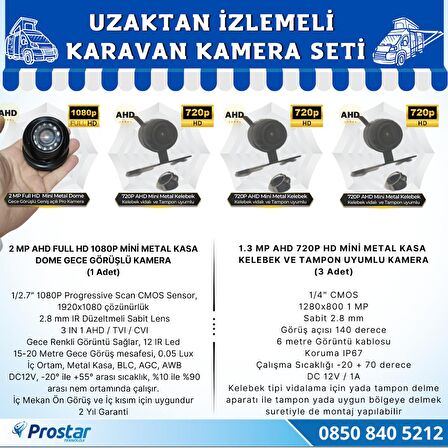 Uzaktan İzlemeli Karavan Kamera Seti 4 Kameralı 500 GB Harddisk Dahil Kayıtlı 9 inç Hdmi Ekranlı 
