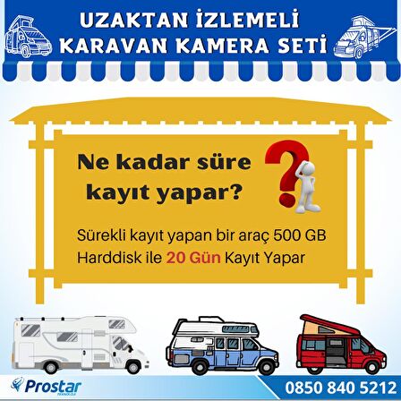 Uzaktan İzlemeli Karavan Kamera Seti 4 Kameralı 500 GB Harddisk Dahil Kayıtlı 9 inç Hdmi Ekranlı 