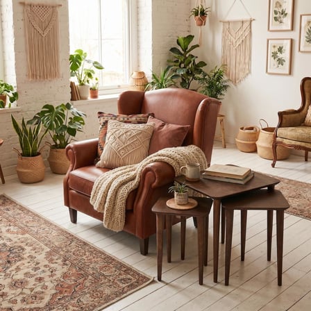 Furnirem 3'lü Ahşap Zigon Sehpa Takımı-Modern Yuvarlatılmış Kare Tasarım-Ceviz Rengi