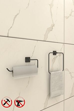 Jasmin Siyah Kare 2'li Banyo Seti - Solo Havluluk, Halka Havluluk,