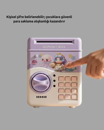 Elektronik Şifreli Atm Görünümlü Çocuk Kumbarası Mor