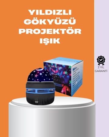 Galaxy Projektör – 360° Dönebilen Gece Lambası, Dekoratif Ambiyans Işığı