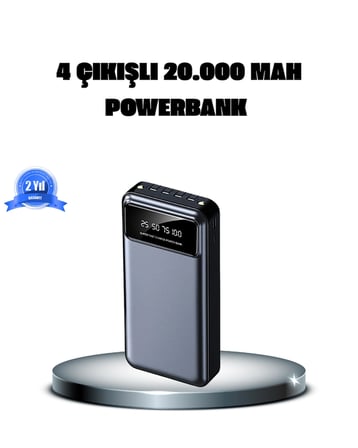 Powerbank 20000 Mah 4 Çıkışlı Hızlı Şarjlı Ve Led Göstergeli