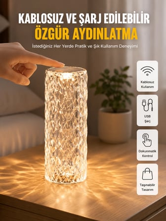 Yeni Nesil Modern Kristal Masa Ve Gece Lambası Dokunmatik Renk Değiştirebilen