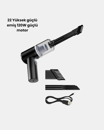Taşınabilir Vakumlu Araç Süpürgesi – Katlanabilir Sap, Yıkanabilir Filtre, 120w Motor