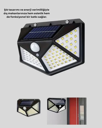100 Led Solar Lamba Hareket Algılamalı Bahçe Duvar Dış Mekan Aydınlatma