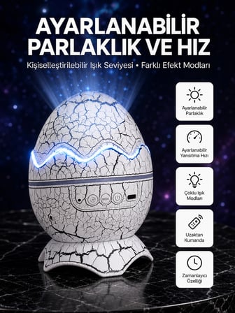 Dinozor Yumurtası Tasarımlı Projektörlü Gece Lambası