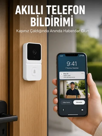 Beyaz Wi-fi Akıllı Görüntülü Kapı Zili Hd Kamera, Gece Görüşü Ve Telefon Bildirimli Kablosuz Kapı Zi
