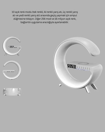 Bluetooth Hoparlörlü Rgb Atmosfer Lambası Kablosuz Şarj Ve Saat Özellikli