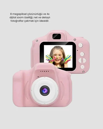 8mp Mini Çocuk Fotoğraf Makinesi – Pembe Ses Kaydı Özellikli