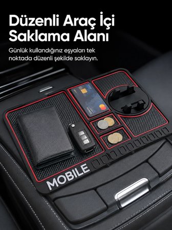 Telefon Standlı Araç İçi Organizer Kaydırmaz Silikon Konsol Düzenleyici Mat