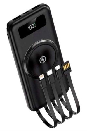 Kablosuz Çoklu Şarj Girişli 10.000 Mah Kablolu Powerbank Taşınabilir
