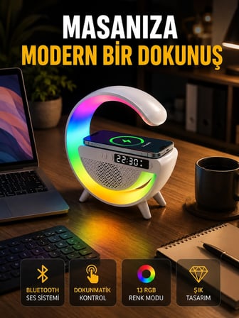13 Renk Seçenekli Kablosuz Şarj Cihazlı Led Lamba