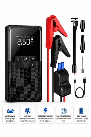 12000 Mah Akıllı Akü Takviye Ve Dijital Hava Pompası Akım Korumalı