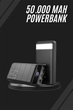 Taşınabilir Powerbank 50.000 Mah 4 Girişli Hızlı Şarj Led Göstergeli Fenerli Şarj