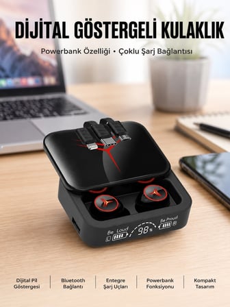 Kablosuz Şarj Göstergeli Powerbank Özellikli Bluetooth Kulaklık Çağrı Cevaplayabilen Yeni Nesil