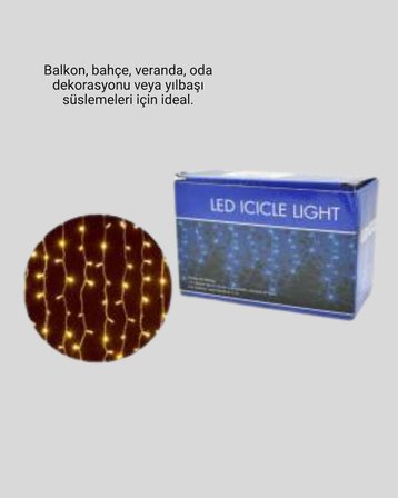 4 Metre Icicle Şelale Led Perde Işık Sarı Aydınlatma