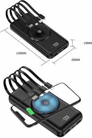 Wireless Powerbank 10000 Mah Led Ekranlı Dahili Kablolu Hızlı Şarj