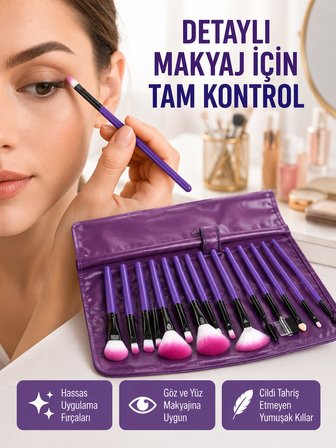 Fondöten, Allık Ve Far Uygulamalarına Uygun 12 Parça Makyaj Fırça Takımı Ergonomik Saplı