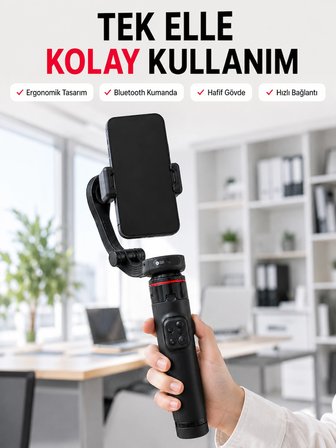 Profesyonel Aı Gimbal Selfie Stick Yüz Takipli Telefon Sabitleyici Bluetooth Kumandalı Katlanabilir 