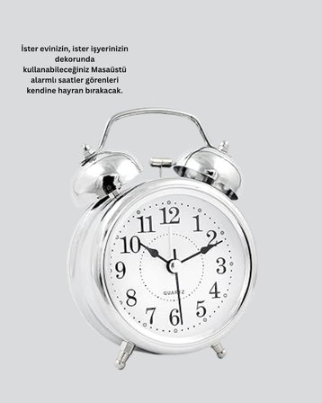 Dekoratif Yuvarlak Gümüş Sessiz Işıklı Masa Üstü Çalar Saat Alarmlı Ve Şık Tasarım