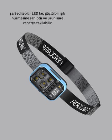 Su Geçirmez Led Kafa Lambası 53 Çalışma Modu Güç Ekranlı