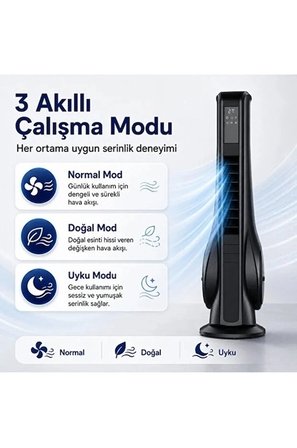 Turbo Smart Akıllı Fan Led Ekranlı Kumandalı 90° Hareketli Serinletici Soğutucu Kule Tipi Vantilatör