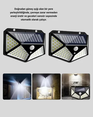 Güneş Enerjili Aydınlatma 100 Led Sensörlü Solar Dış Mekan Lamba