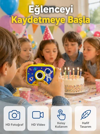 Şarjlı Çocuk Dijital Kamera Ön Arka Kamera Destekli Hd Fotoğraf Video Çekimi Mini Tripodlu