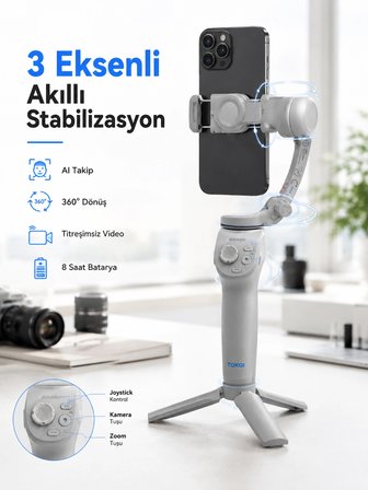 Profesyonel Telefon Gimbal Stabilizer 3 Eksen Sabitleme Çoklu Çekim Modları Uzun Pil Ömürlü Taşınabi