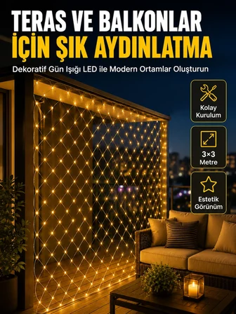 İç Ve Dış Mekân Kullanımına Uygun 3x3 Metre Led Işık Ağı