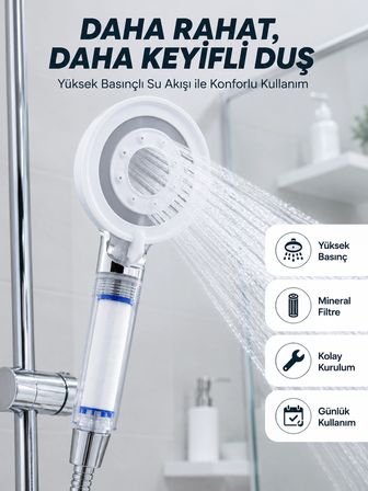 Yüksek Basınçlı Filtreli Duş Başlığı Mineral Filtreli Su Tasarruflu El Duşu