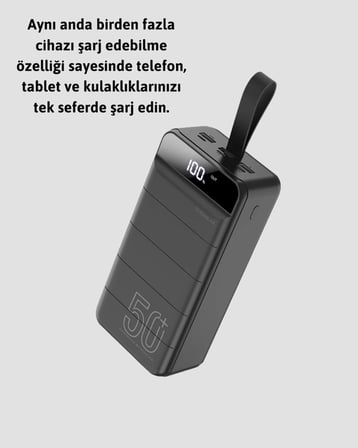 50.000 Mah Kapasiteli Powerbank – Hızlı Şarj Destekli, 4 Usb Portlu, Led Işıklı Taşınabilir Enerji D