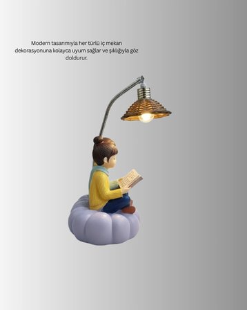 Romantik Çift Figürlü Okuyan Çift Masa Lambası Dekoratif Led Aydınlatma