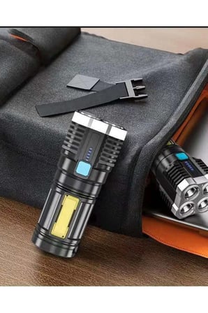 Ultra Parlak El Feneri Usb Şarj 4 Led+yan Cob Led Taktik Günlük Hayat Kamp Avcılık El Feneri