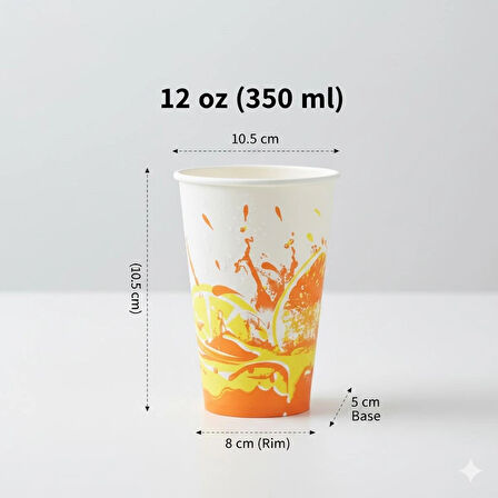 12 oz (350 ml) Karton Bardak - 50 Adet - Desenli Soğuk/Sıcak İçecek - (Tek Kullanım, Kapaksız)