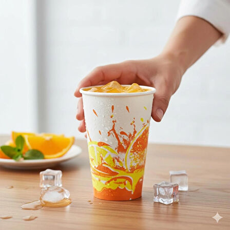 12 oz (350 ml) Karton Bardak - 50 Adet - Desenli Soğuk/Sıcak İçecek - (Tek Kullanım, Kapaksız)