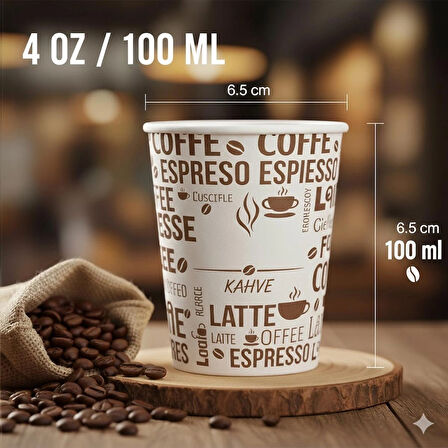 4 Oz (100 ml) Karton Bardak, 150 Adet, Espresso - Türk Kahvesi, Mini Boy, Kokusuz, Sızdırmaz