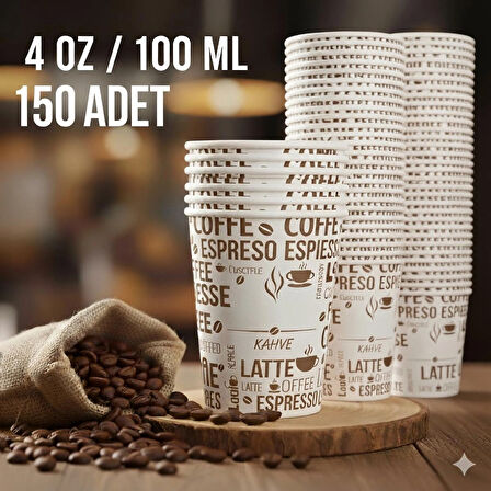 4 Oz (100 ml) Karton Bardak, 150 Adet, Espresso - Türk Kahvesi, Mini Boy, Kokusuz, Sızdırmaz