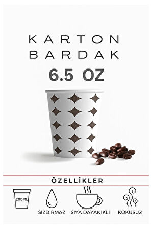 6.5 Oz (200 ml) Karton Bardak – 4 Paket x 50 Adet , Toplam 200 Adet - Kokusuz, Sızdırmaz, Isıya Dayanıklı