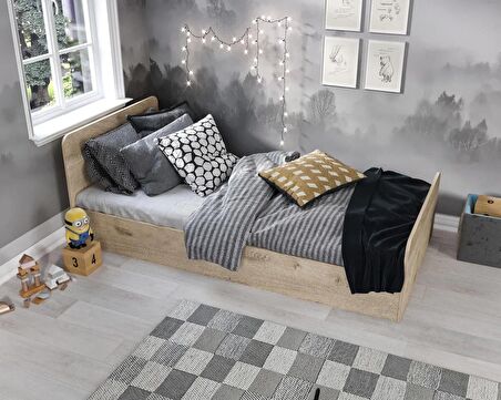 Tek Kişilik Modern Meşe Mdf Karyola - 100cm X 200cm Ölçülerinde