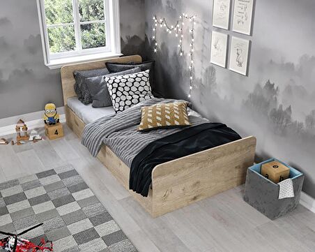 Tek Kişilik Modern Meşe Mdf Karyola - 100cm X 200cm Ölçülerinde