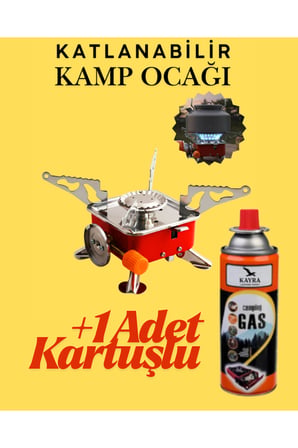 Portatif Kamp Ocağı - Tek Gözlü Manyetolu Piknik Ocağı - Kartuşlu Mini Ocak - Kırmızı +1 Kartuşlu
