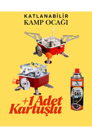 Portatif Kamp Ocağı - Tek Gözlü Manyetolu Piknik Ocağı - Kartuşlu Mini Ocak - Kırmızı +1 Kartuşlu