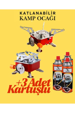 Portatif Kamp Ocağı - Tek Gözlü Manyetolu Piknik Ocağı - Kartuşlu Mini Ocak - Kırmızı +3 Kartuşlu